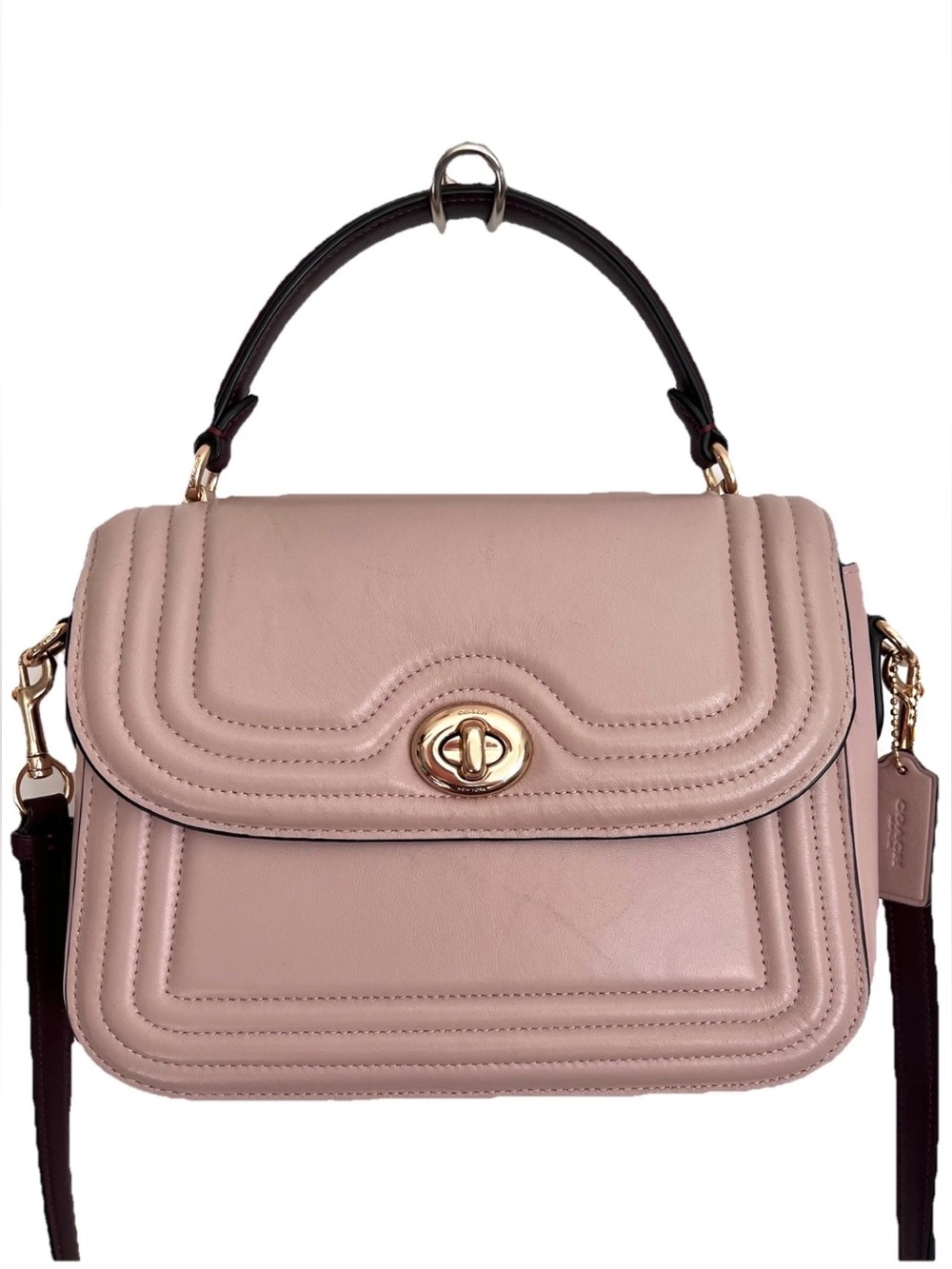 Coach Marlie Pink Mauve Leather Colorblock Turn Lock Top Handle Crossbody C6799